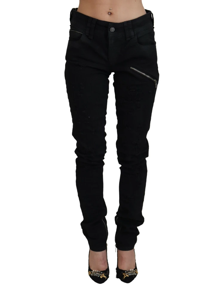 Black Cotton Mid Waist Skinny Slim Fit Denim Jeans