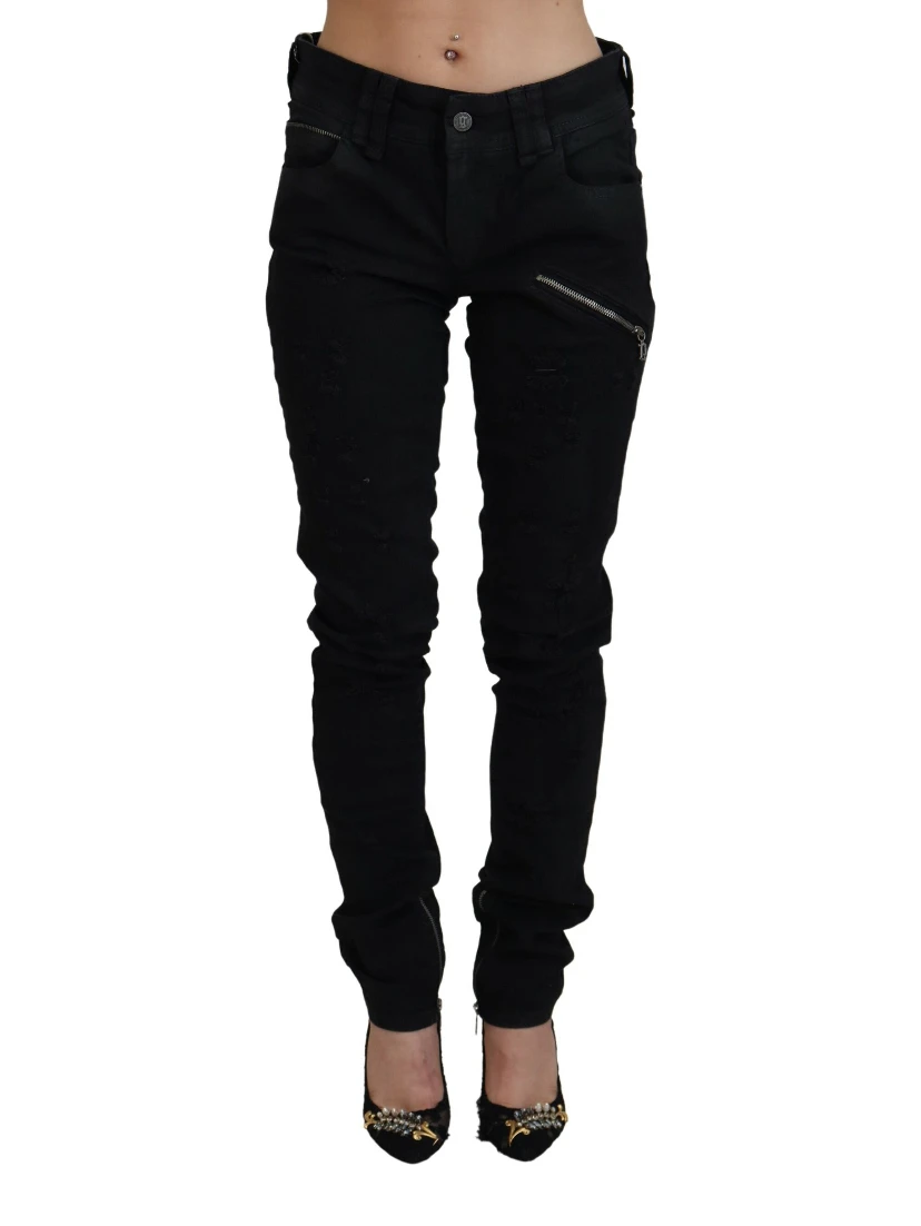 Black Cotton Mid Waist Skinny Slim Fit Denim Jeans