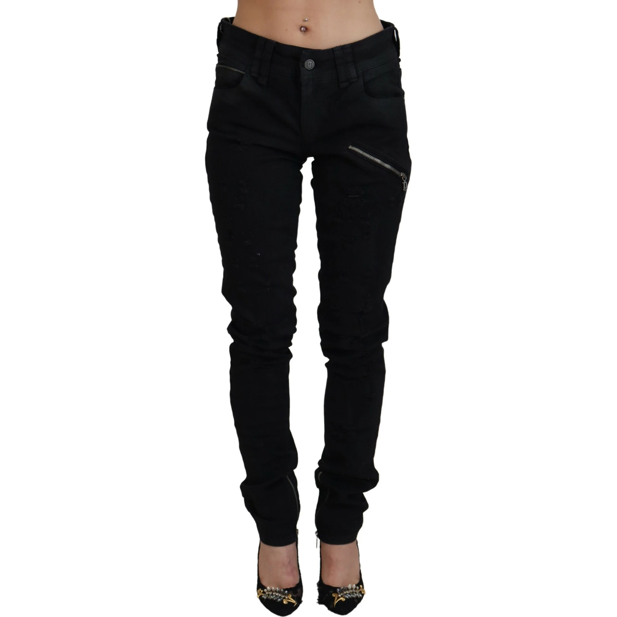 Black Cotton Mid Waist Skinny Slim Fit Denim Jeans