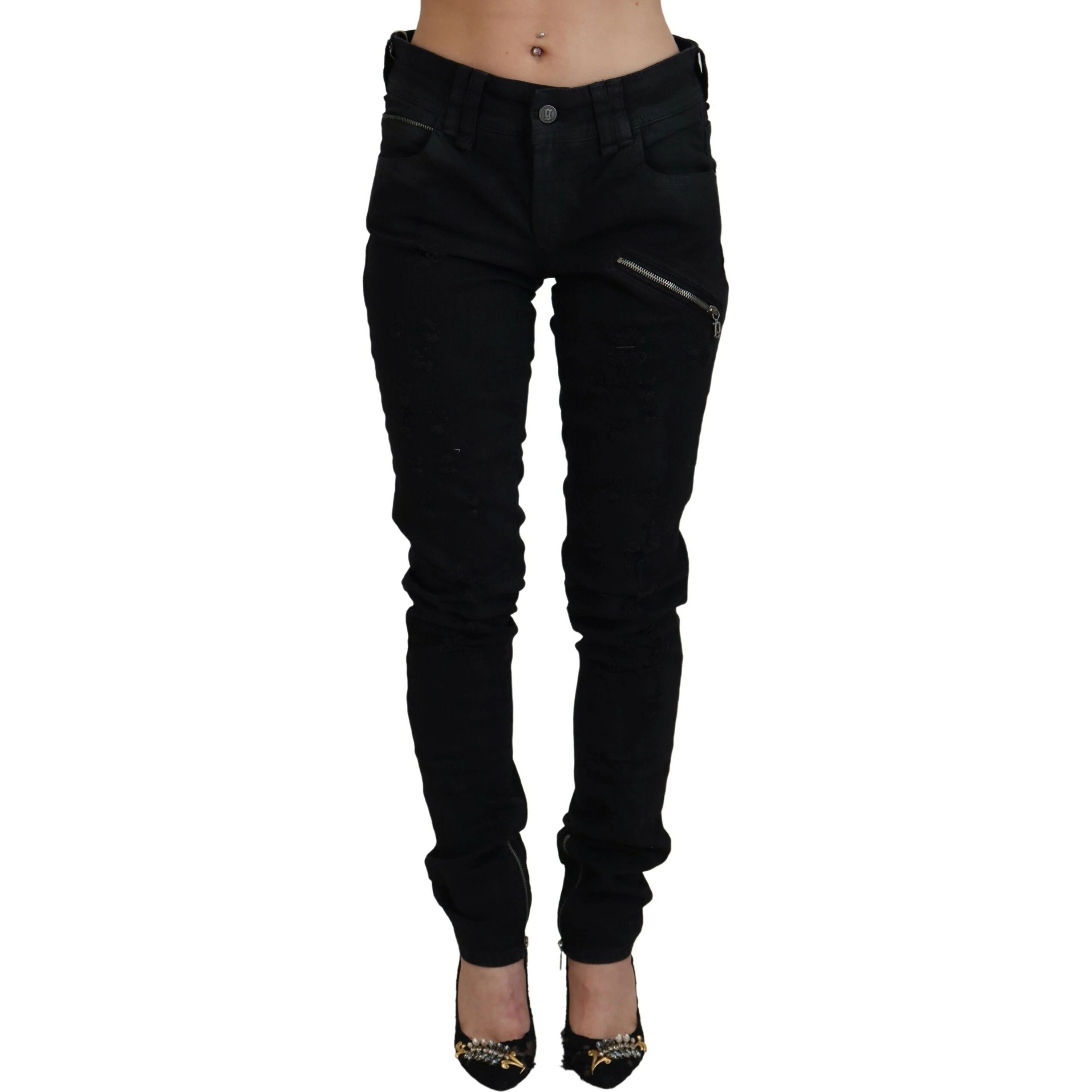 Black Cotton Mid Waist Skinny Slim Fit Denim Jeans