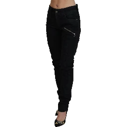 Black Cotton Mid Waist Skinny Slim Fit Denim Jeans