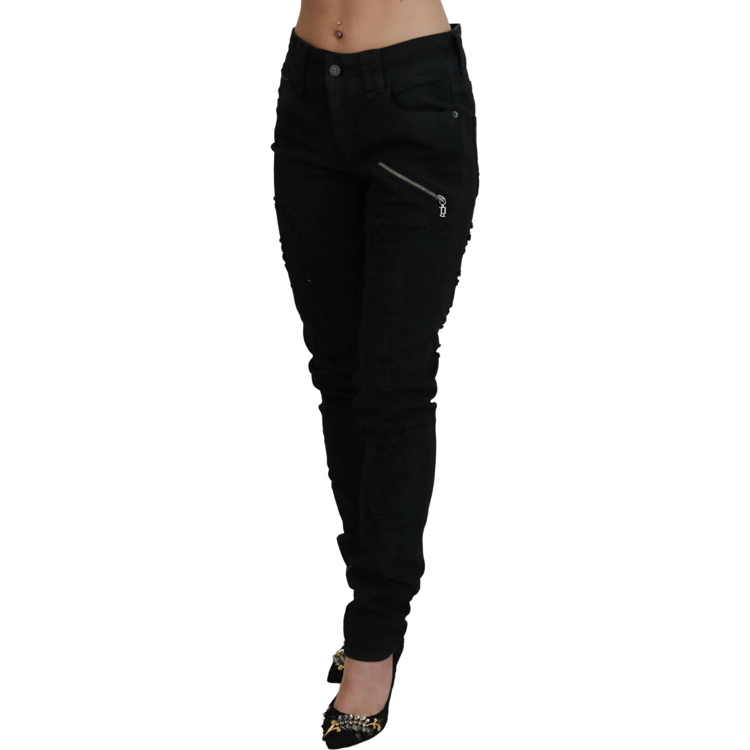 Black Cotton Mid Waist Skinny Slim Fit Denim Jeans