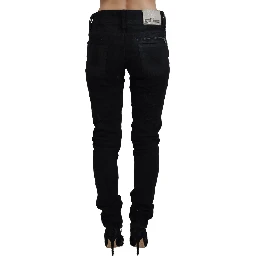 Black Cotton Mid Waist Skinny Slim Fit Denim Jeans
