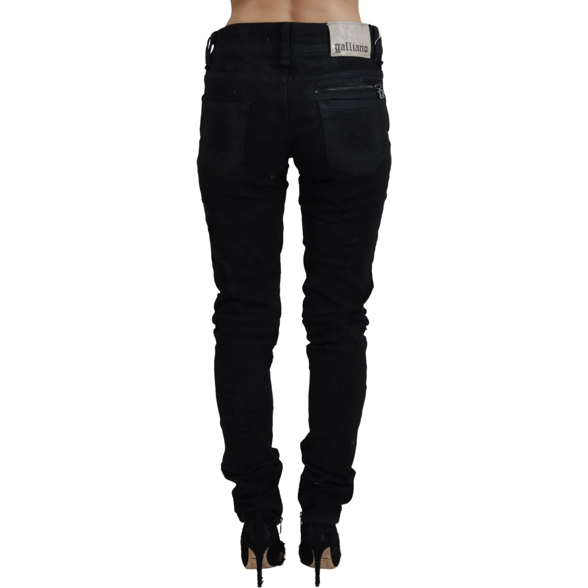 Black Cotton Mid Waist Skinny Slim Fit Denim Jeans