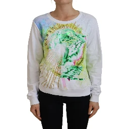 White Graphic Print Long Sleeves Sweater