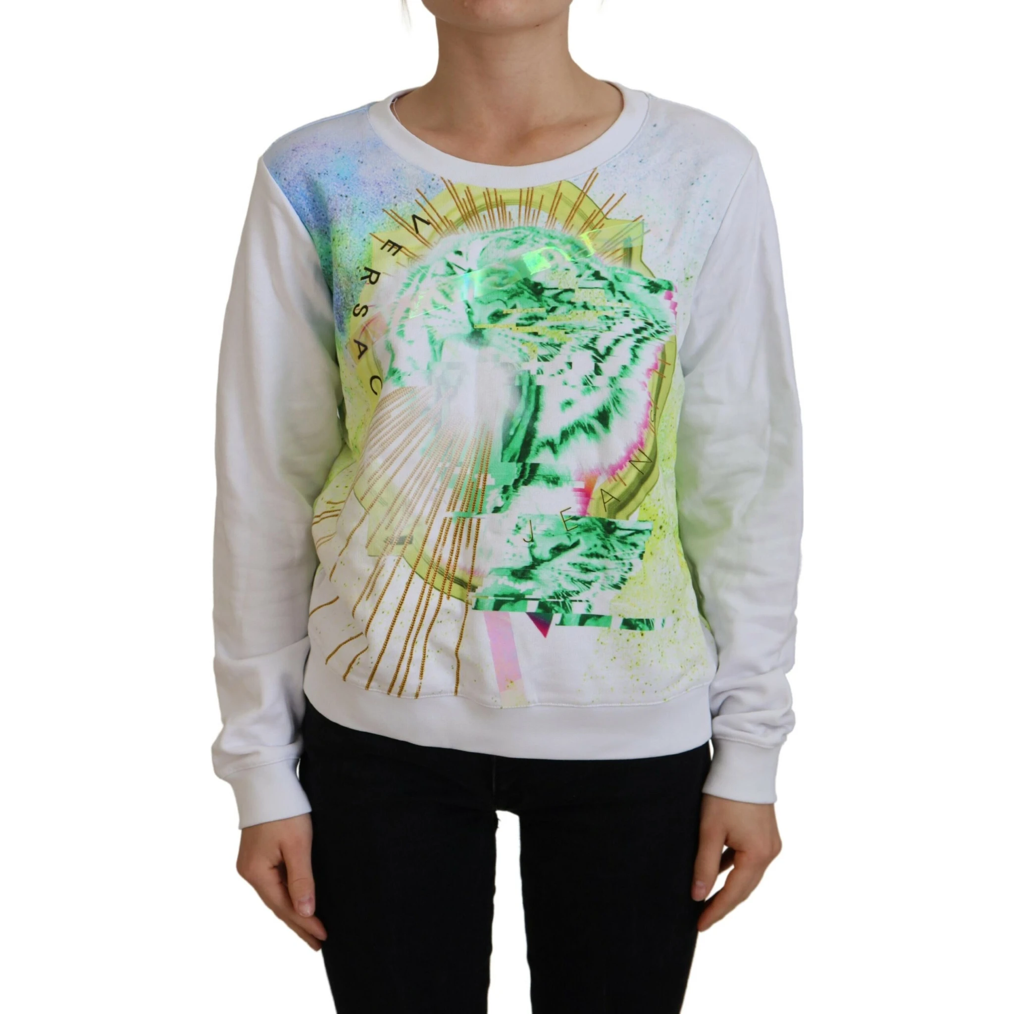 White Graphic Print Long Sleeves Sweater