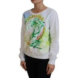 White Graphic Print Long Sleeves Sweater