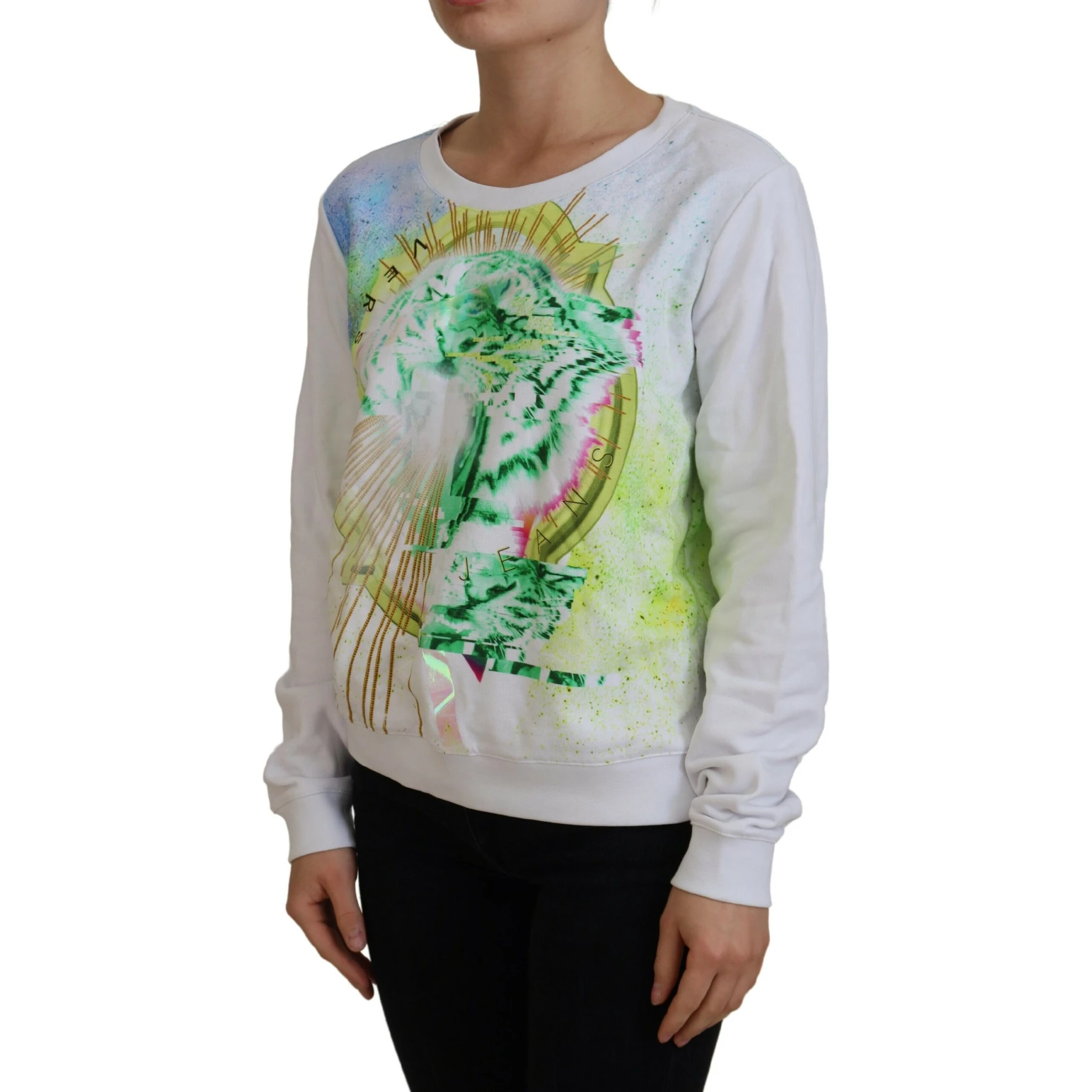 White Graphic Print Long Sleeves Sweater