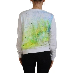 White Graphic Print Long Sleeves Sweater