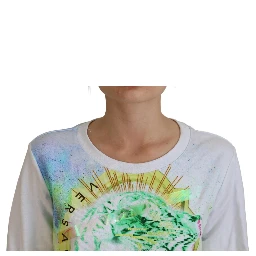 White Graphic Print Long Sleeves Sweater