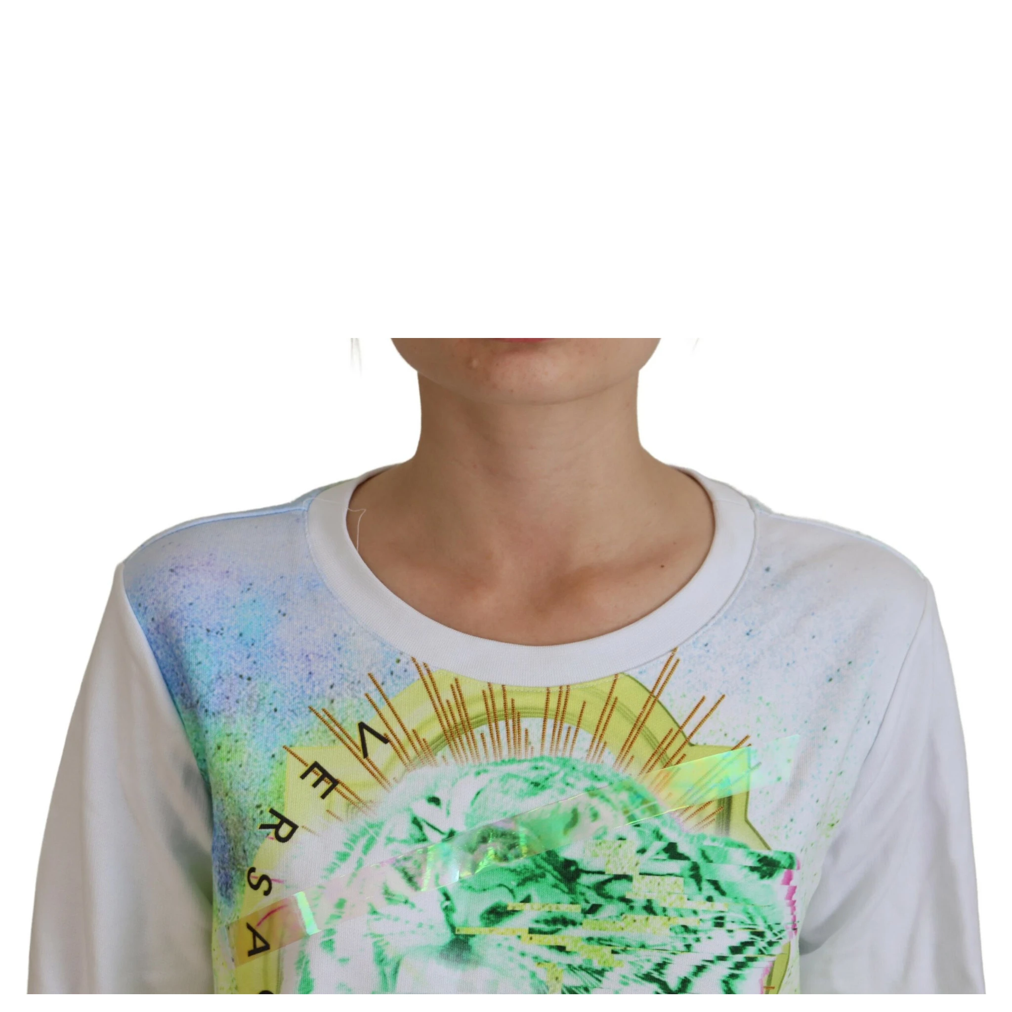 White Graphic Print Long Sleeves Sweater