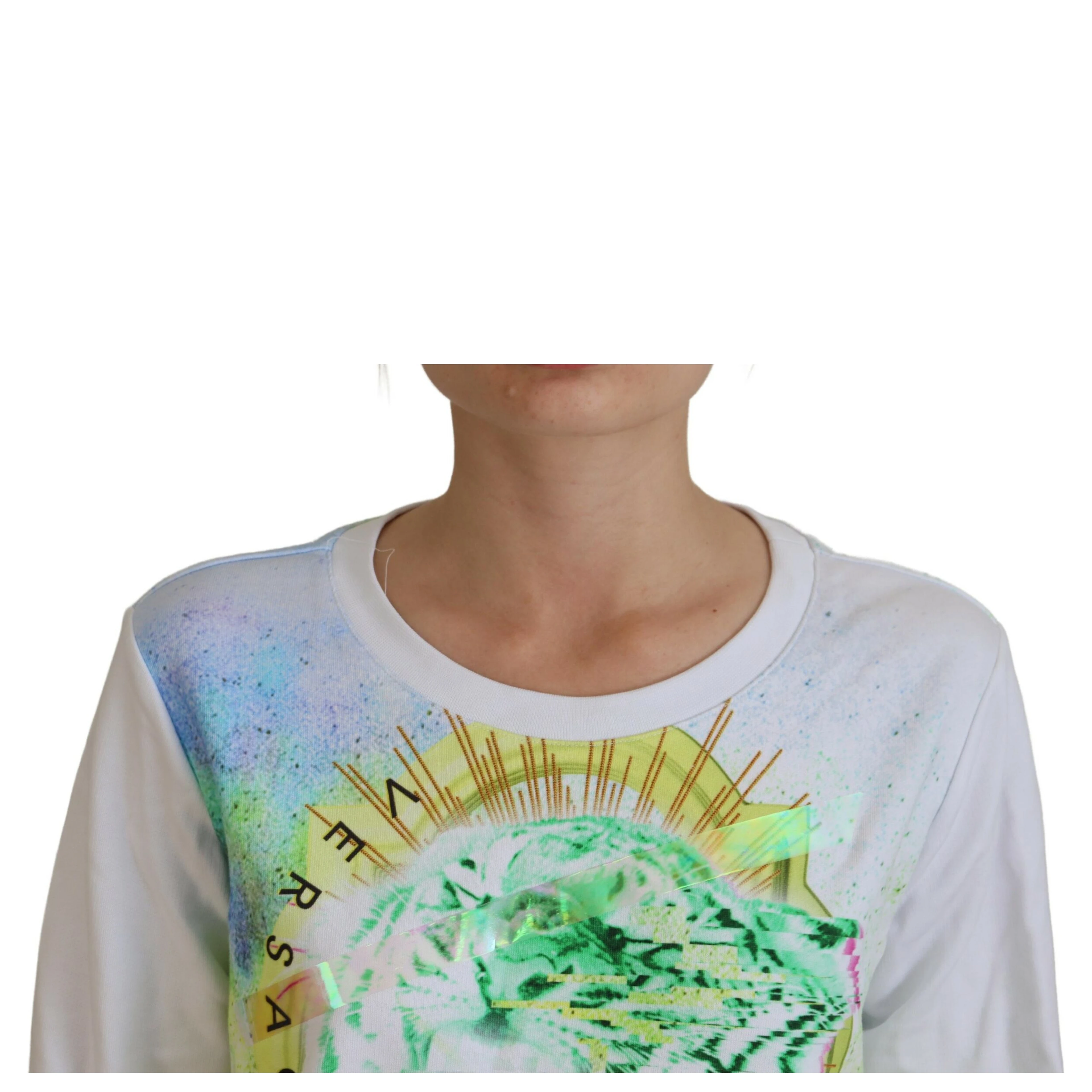 White Graphic Print Long Sleeves Sweater