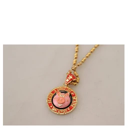 Gold Brass Chain SUPER PIG Pendant Logo Necklace