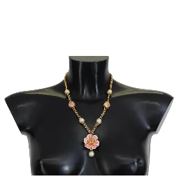 Gold Tone Floral Crystals Pink Embellished Necklace