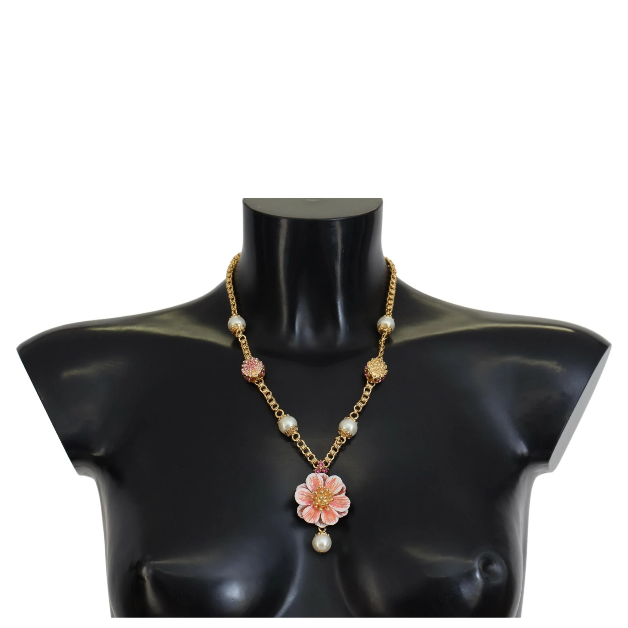 Gold Tone Floral Crystals Pink Embellished Necklace