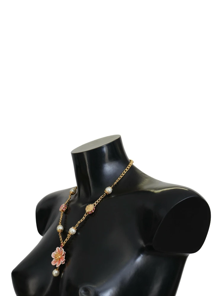 Gold Tone Floral Crystals Pink Embellished Necklace alternative