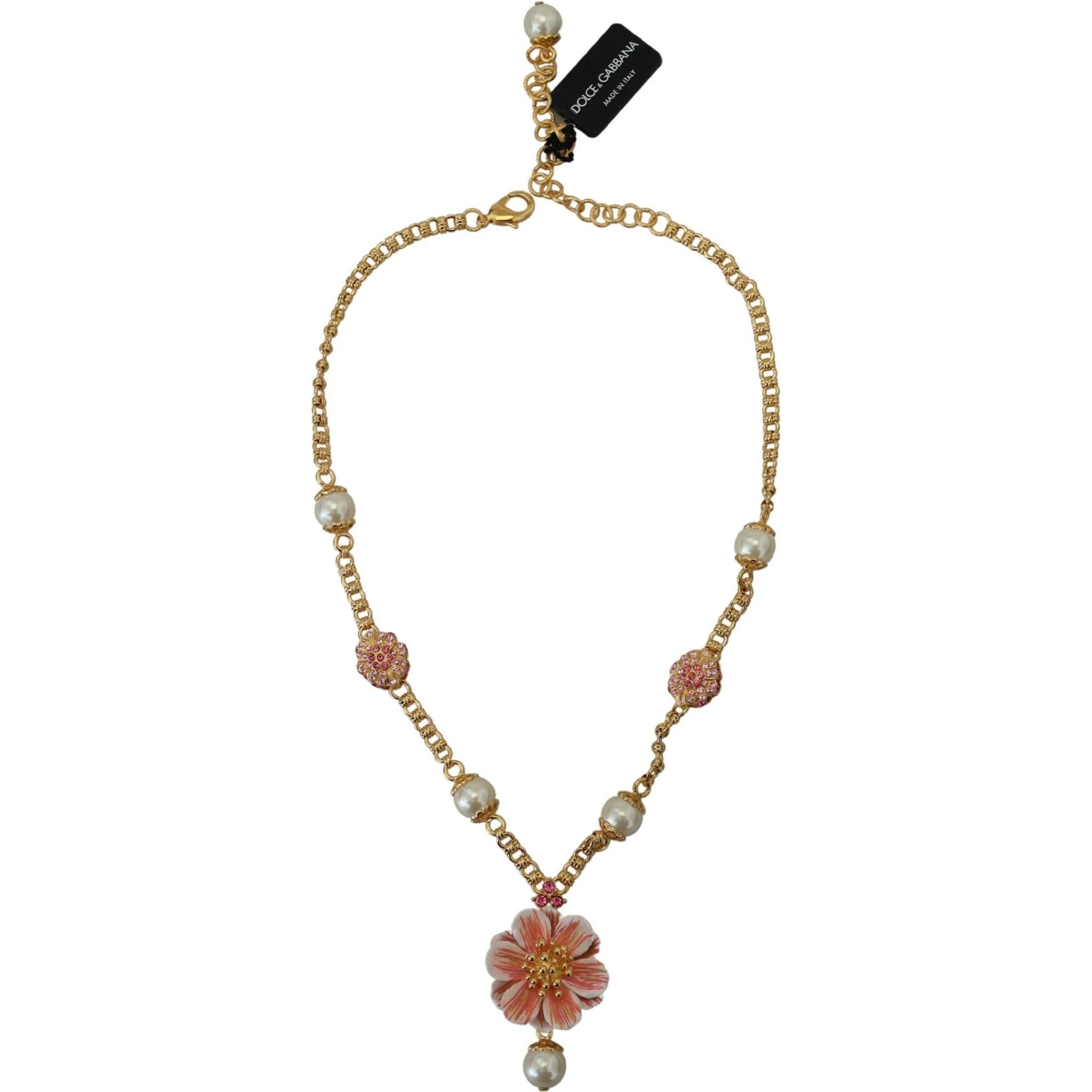 Gold Tone Floral Crystals Pink Embellished Necklace