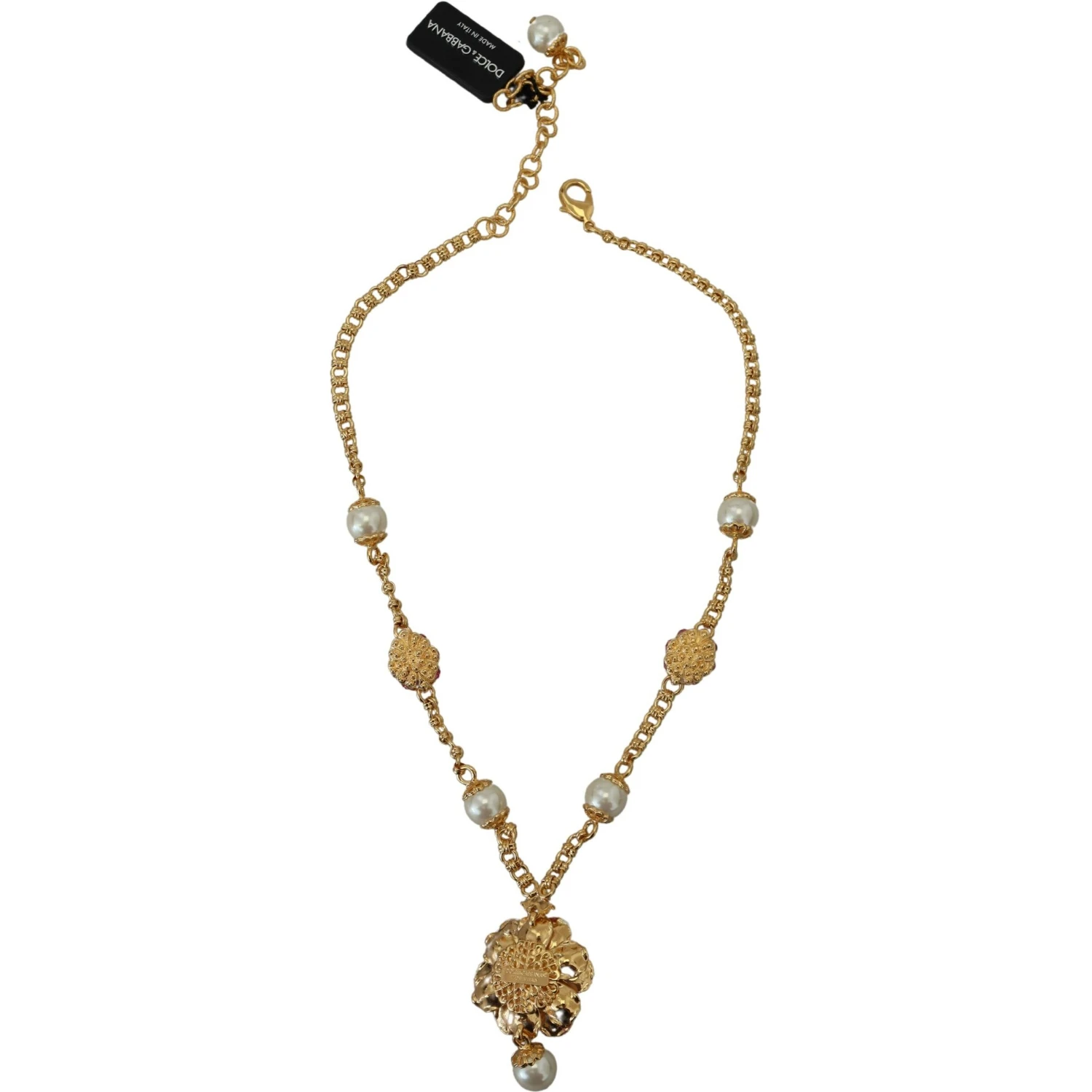 Gold Tone Floral Crystals Pink Embellished Necklace