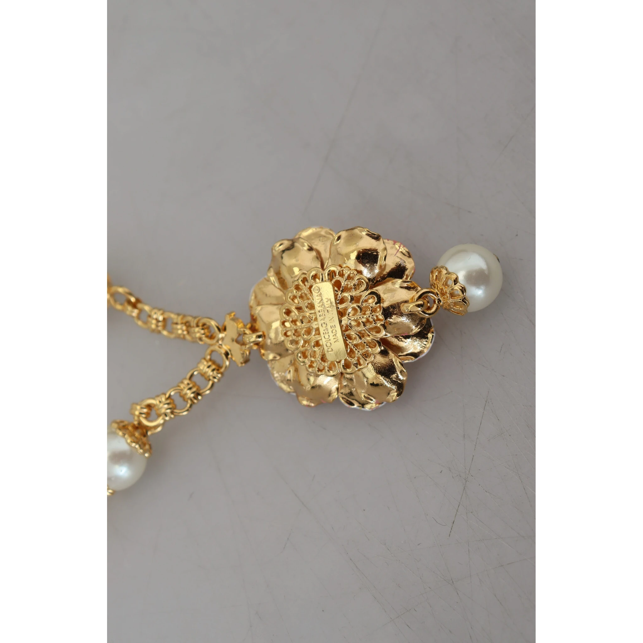 Gold Tone Floral Crystals Pink Embellished Necklace