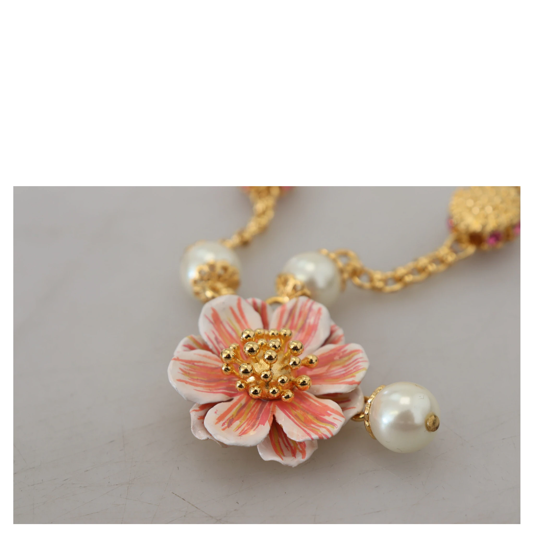 Gold Tone Floral Crystals Pink Embellished Necklace
