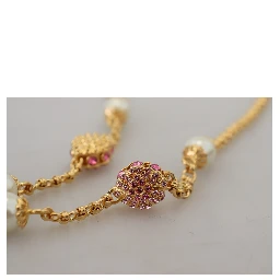 Gold Tone Floral Crystals Pink Embellished Necklace