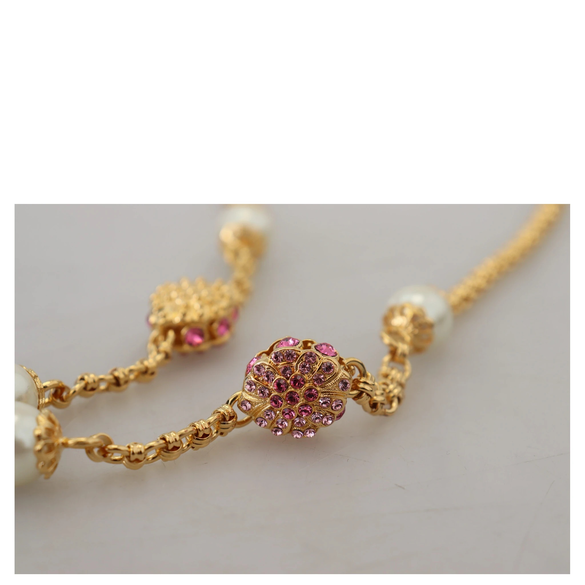 Gold Tone Floral Crystals Pink Embellished Necklace