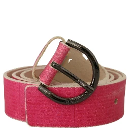 Pink Leather Letter Logo Round Buckle Waist Belt