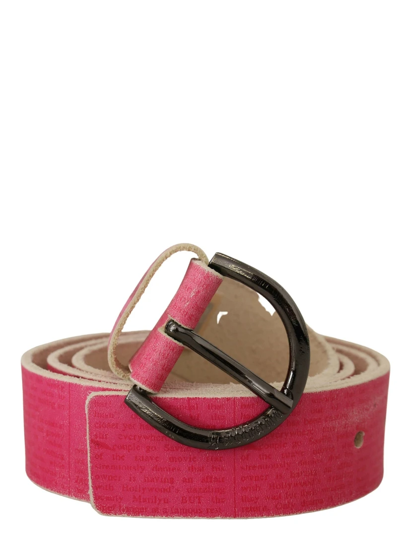 Pink Leather Letter Logo Round Buckle Waist Belt