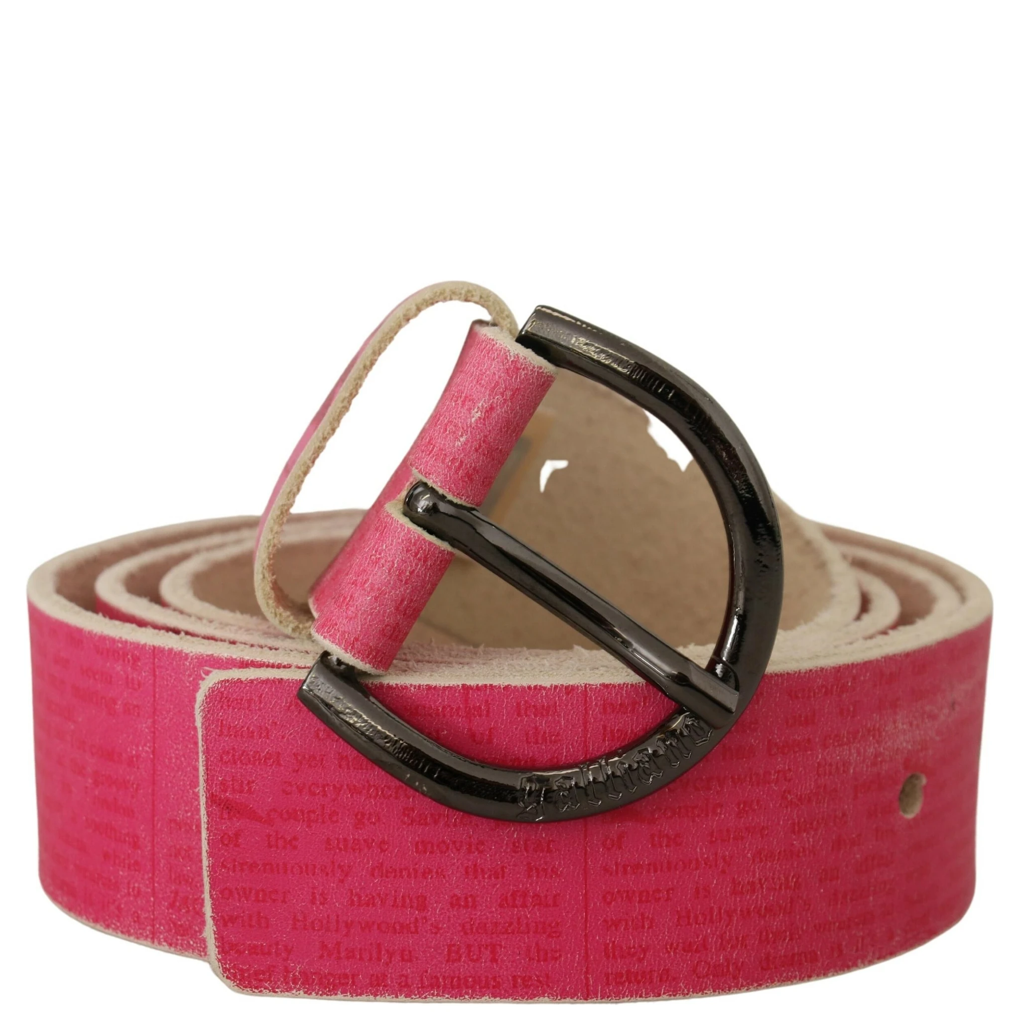 Pink Leather Letter Logo Round Buckle Waist Belt