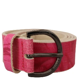 Pink Leather Letter Logo Round Buckle Waist Belt