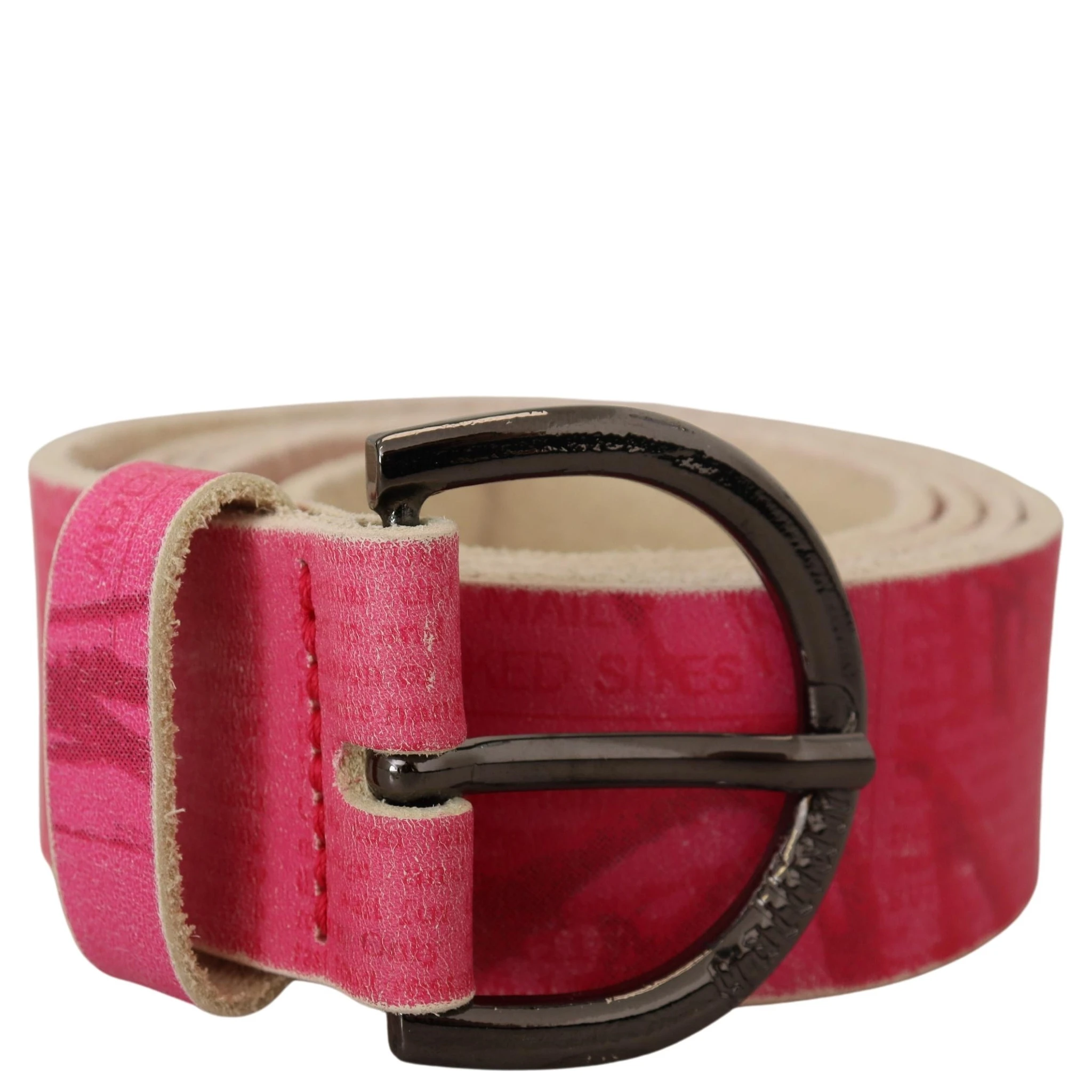 Pink Leather Letter Logo Round Buckle Waist Belt