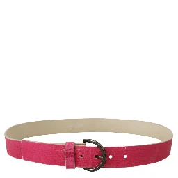 Pink Leather Letter Logo Round Buckle Waist Belt