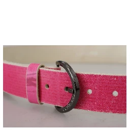 Pink Leather Letter Logo Round Buckle Waist Belt