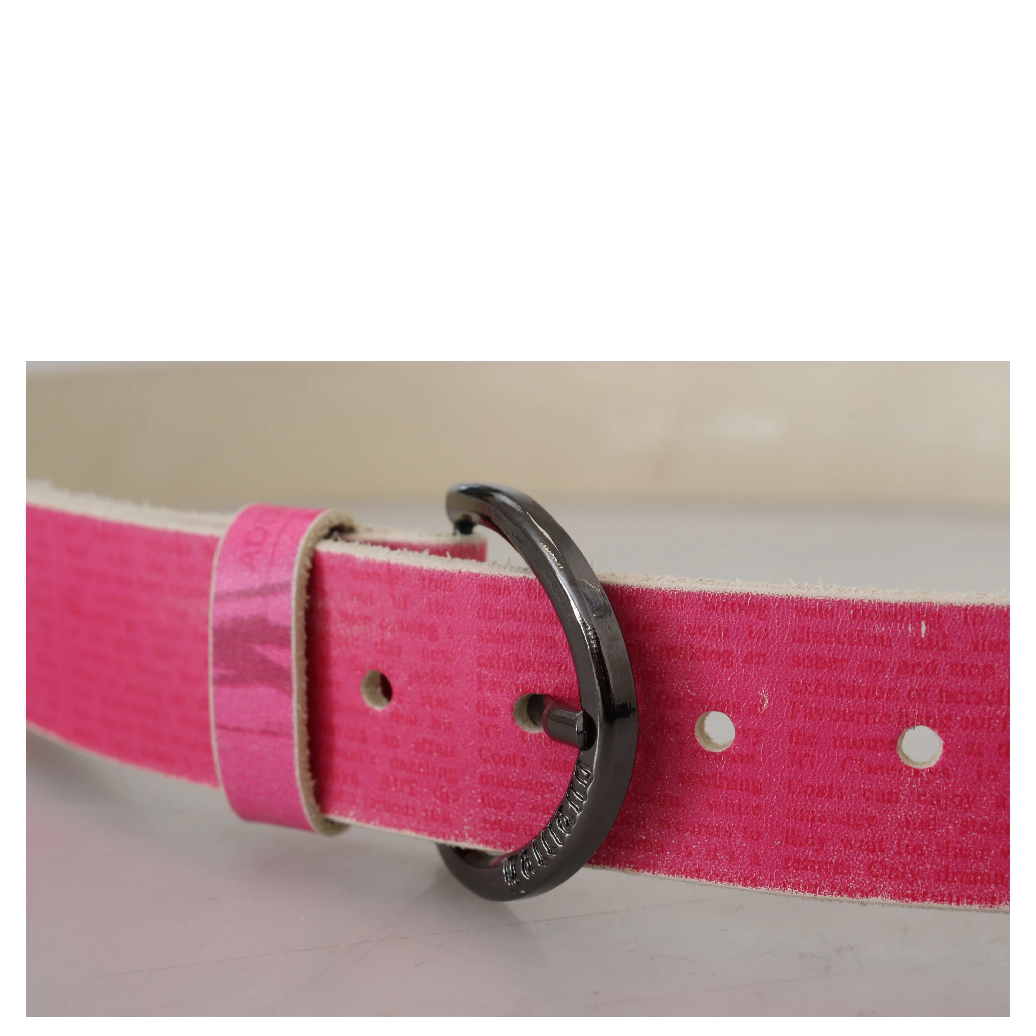 Pink Leather Letter Logo Round Buckle Waist Belt