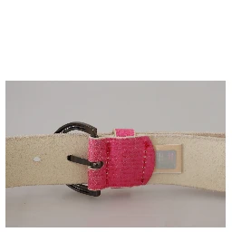 Pink Leather Letter Logo Round Buckle Waist Belt