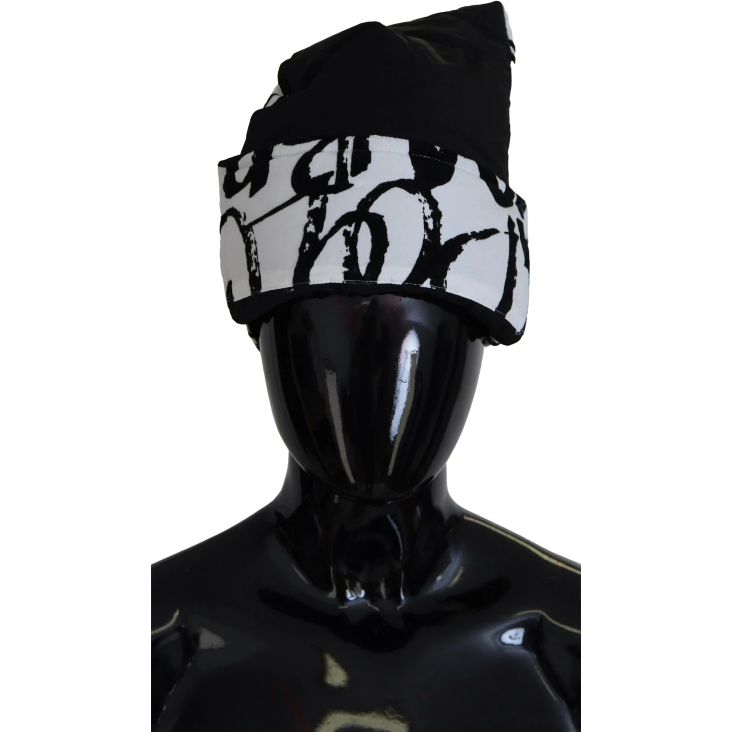 White Printed Nylon Women Winter Beanie Cap Hat