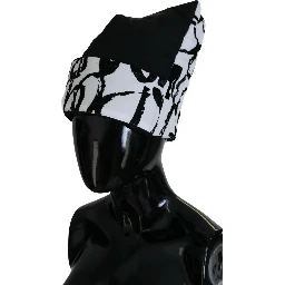 White Printed Nylon Women Winter Beanie Cap Hat