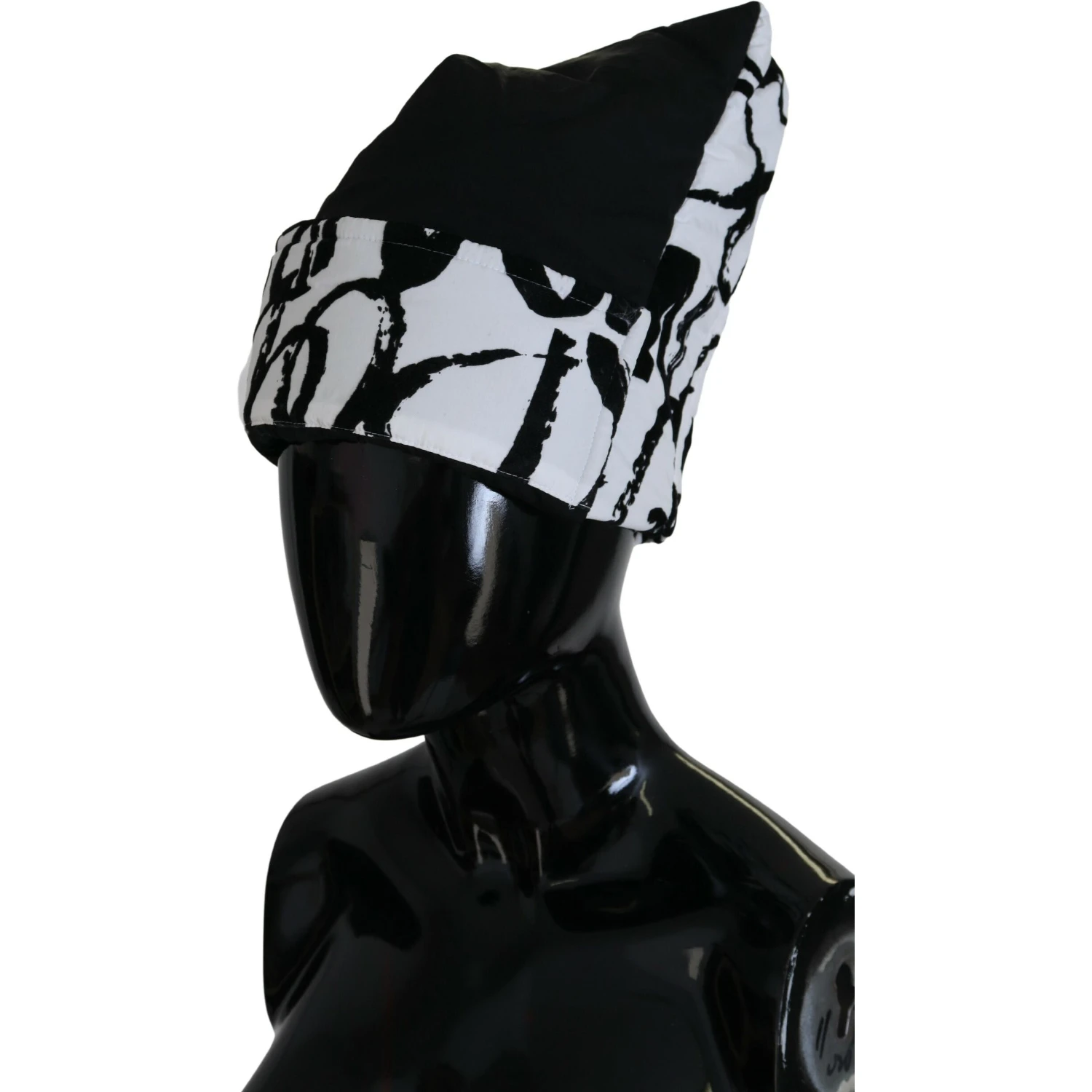 White Printed Nylon Women Winter Beanie Cap Hat