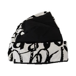 White Printed Nylon Women Winter Beanie Cap Hat