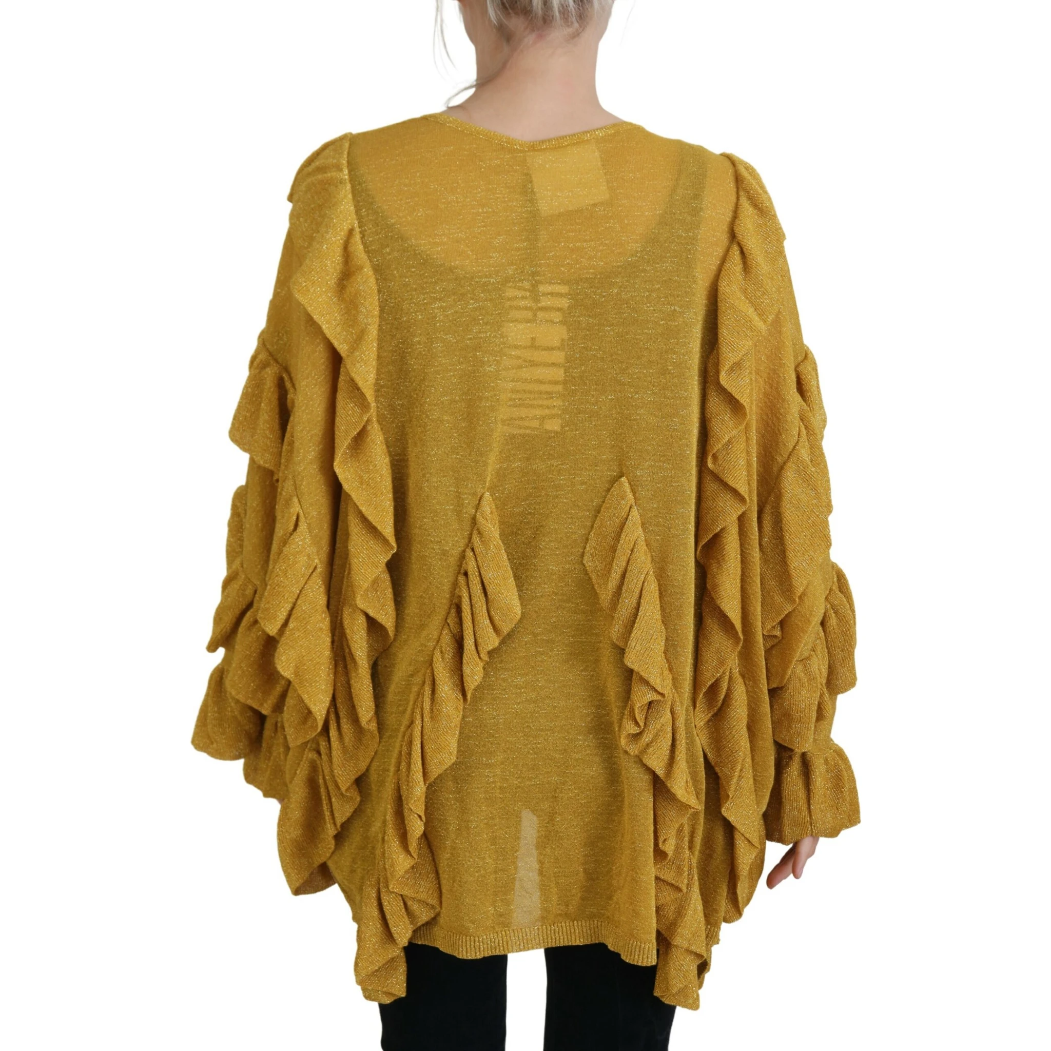 Gold Long Sleeves Ruffled Women Cardigan Sweater