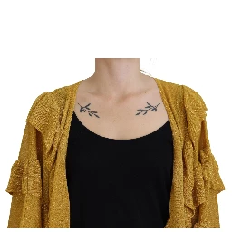 Gold Long Sleeves Ruffled Women Cardigan Sweater