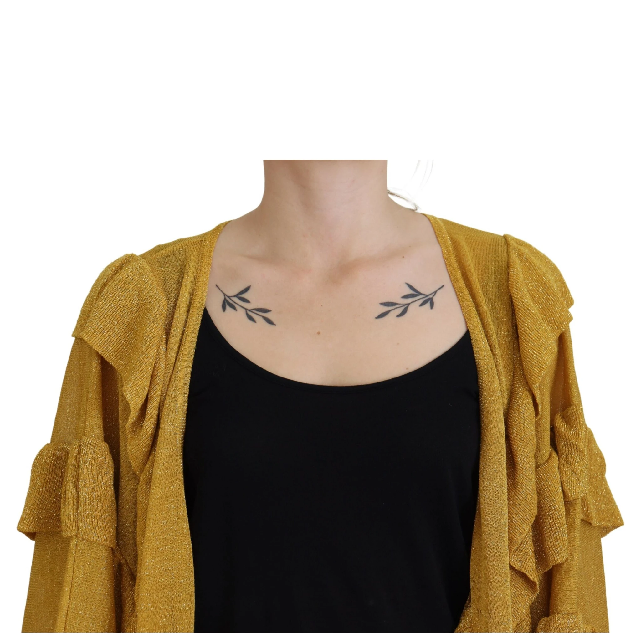 Gold Long Sleeves Ruffled Women Cardigan Sweater