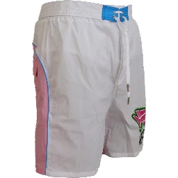 White Pink Logo Print Men Beachwear Shorts Swimwear