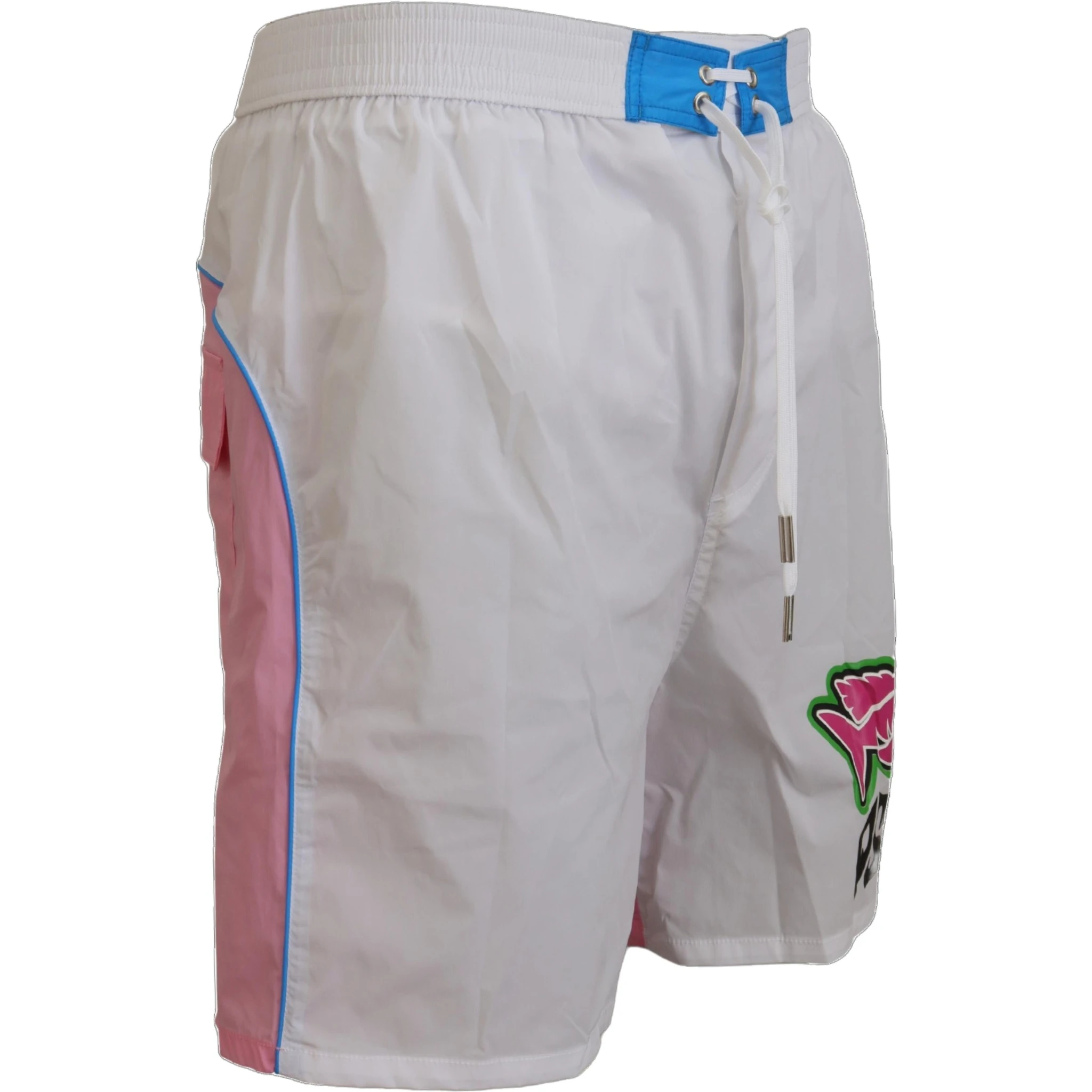 White Pink Logo Print Men Beachwear Shorts Swimwear