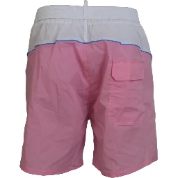 White Pink Logo Print Men Beachwear Shorts Swimwear