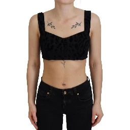 Black Leopard Cropped Bustier Corset Bra Top