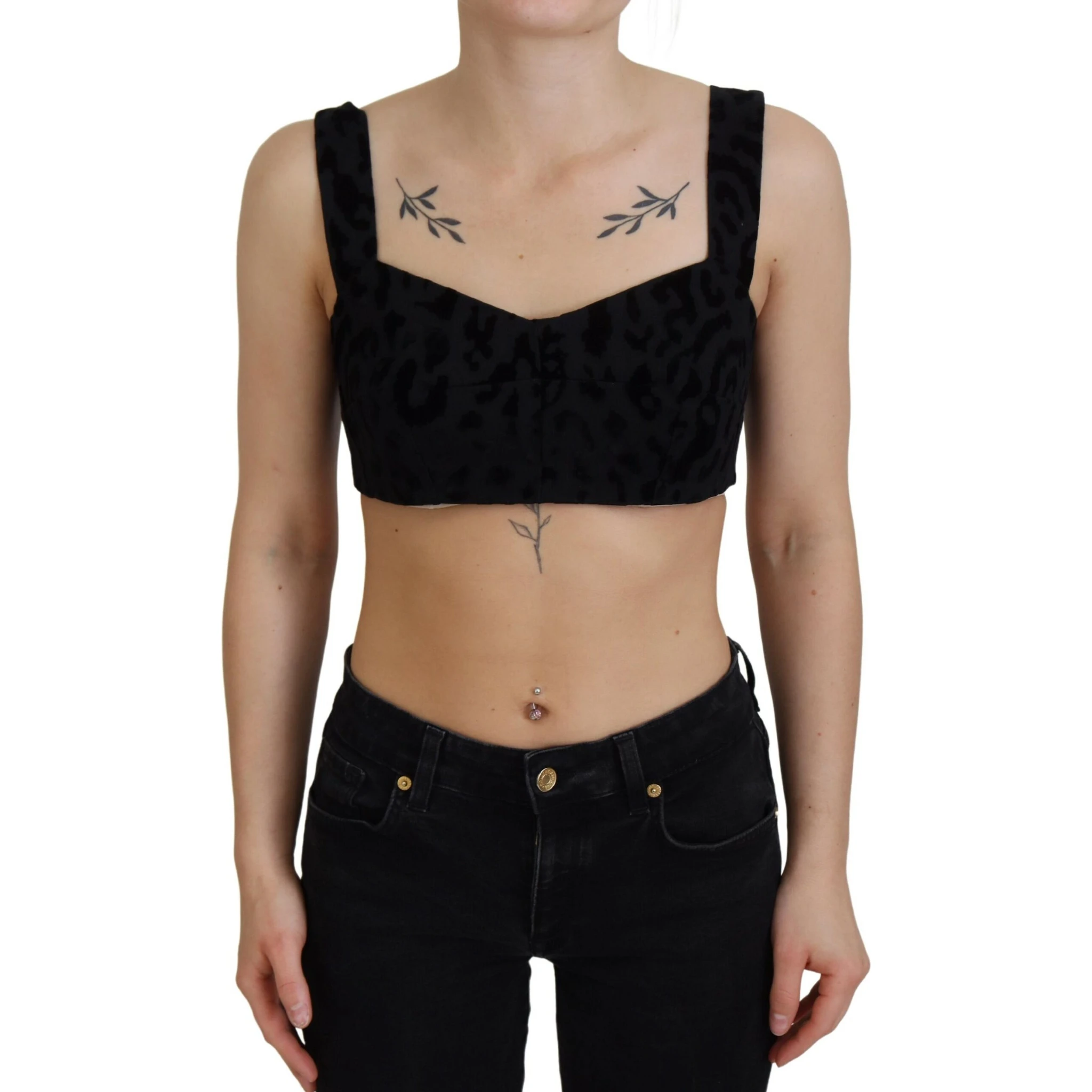 Black Leopard Cropped Bustier Corset Bra Top