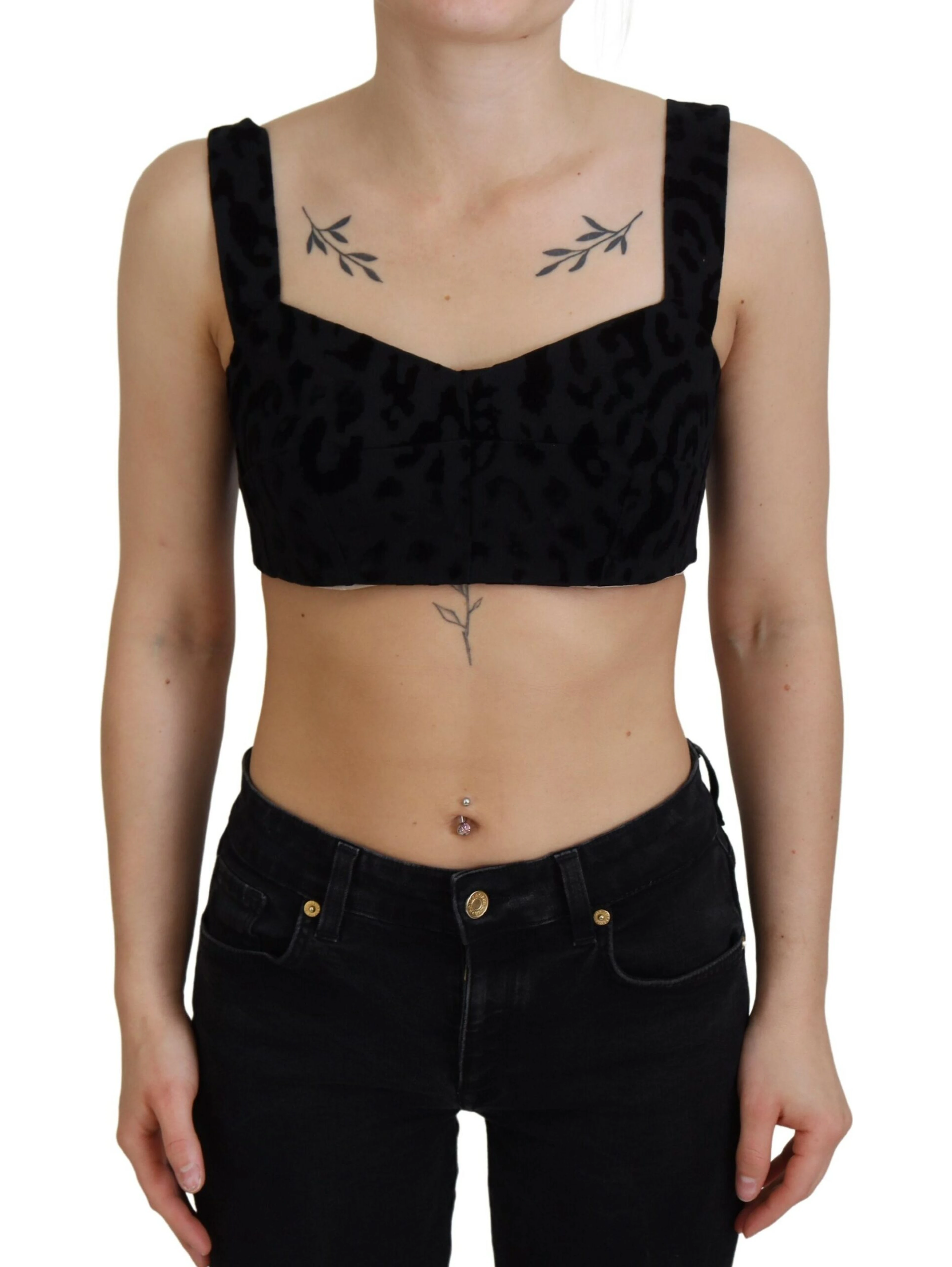 Black Leopard Cropped Bustier Corset Bra Top