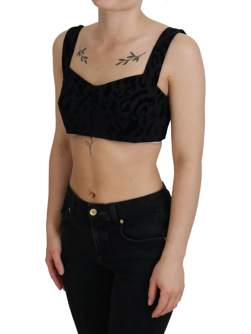 Black Leopard Cropped Bustier Corset Bra Top