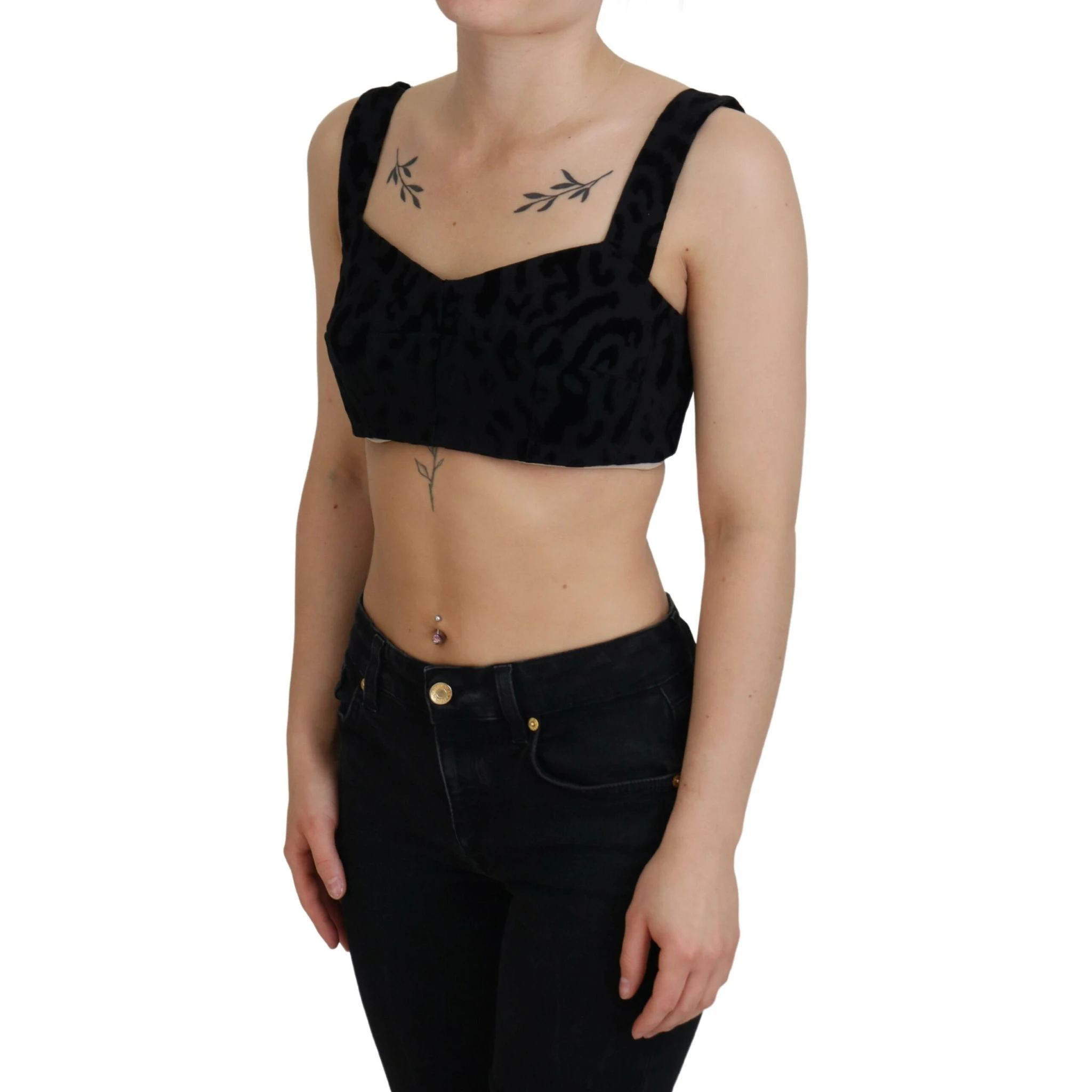 Black Leopard Cropped Bustier Corset Bra Top